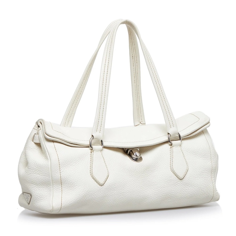 Prada Cream Pebbled Leather Shoulder Bag